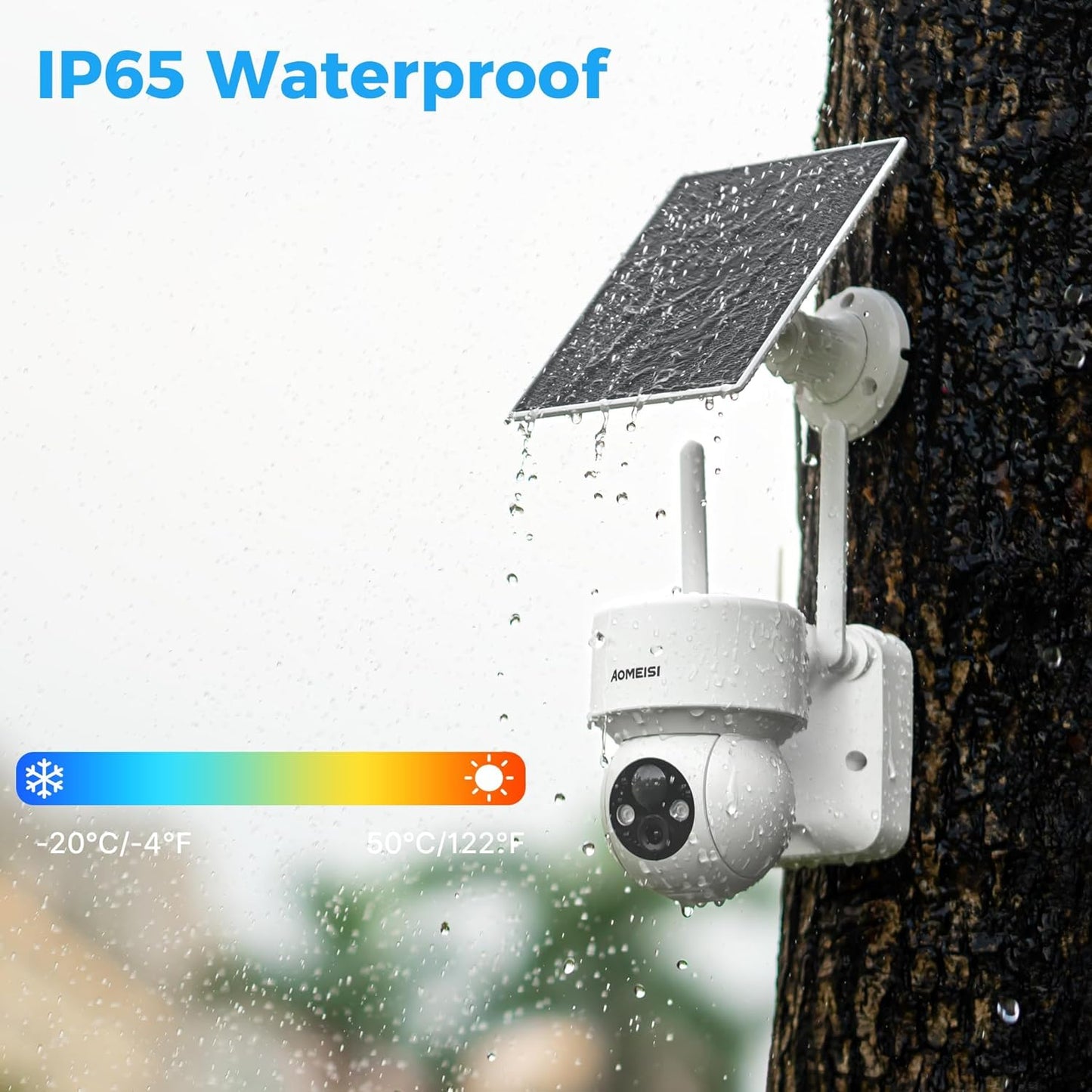 Aomeisi D2 Solar Security Camera Outdoor,360°View Pan/Tilt,Two-Way Audio,Easy to Setup,Audible Flashlight Alarm,Motion Alert,SD Slot Cloud Storage,Tech Support,Work with Alexa Google Home,CloudEdge