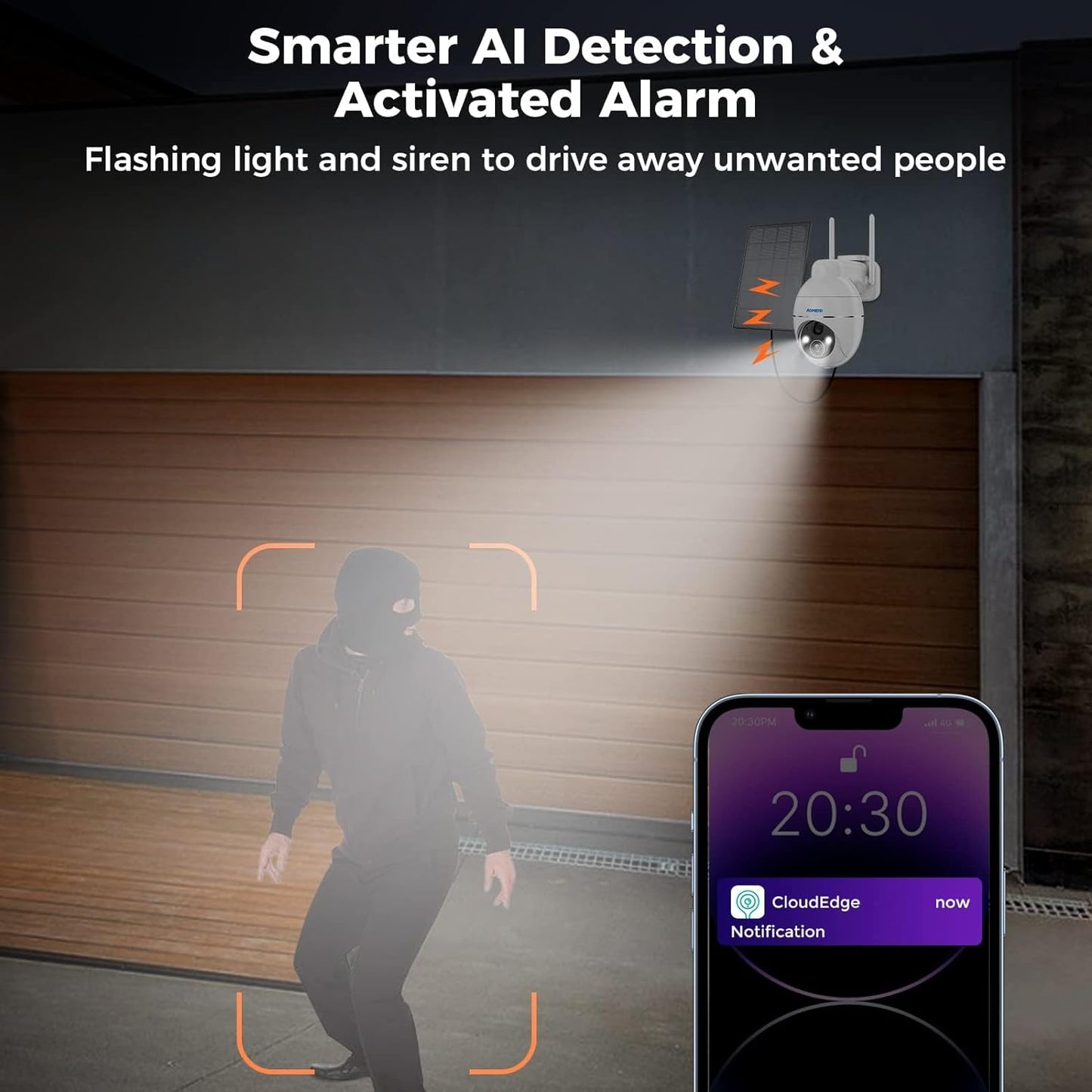 Aomeisi G2 Solar Security Camera Outdoor,360°View Pan/Tilt,Two-Way Audio,Easy to Setup,Audible Flashlight Alarm,Motion Alert,SD Slot Cloud Storage,Tech Support,Work with Alexa Google Home,CloudEdge