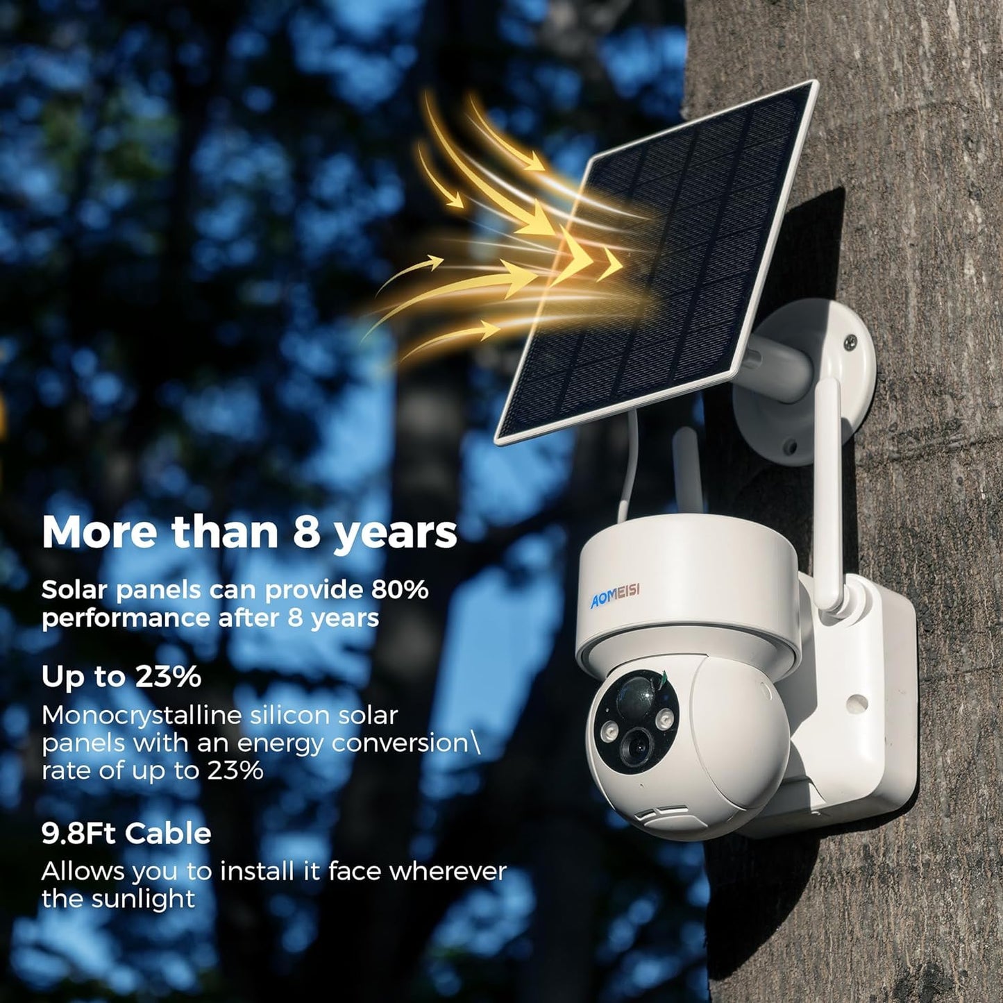 Aomeisi D2 Solar Security Camera Outdoor,360°View Pan/Tilt,Two-Way Audio,Easy to Setup,Audible Flashlight Alarm,Motion Alert,SD Slot Cloud Storage,Tech Support,Work with Alexa Google Home,CloudEdge
