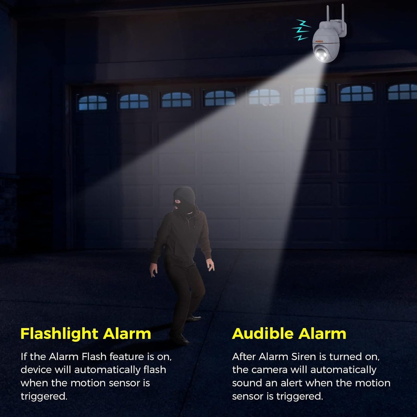 Aomeisi 2C1 2K Security Camera Outdoor,360°View Pan/Tilt,Two-Way Audio,Easy to Setup,Audible Flashlight Alarm,Motion Alert,SD Slot & Cloud Storage,Tech Support,Work with Alexa & Google Home,CloudEdge