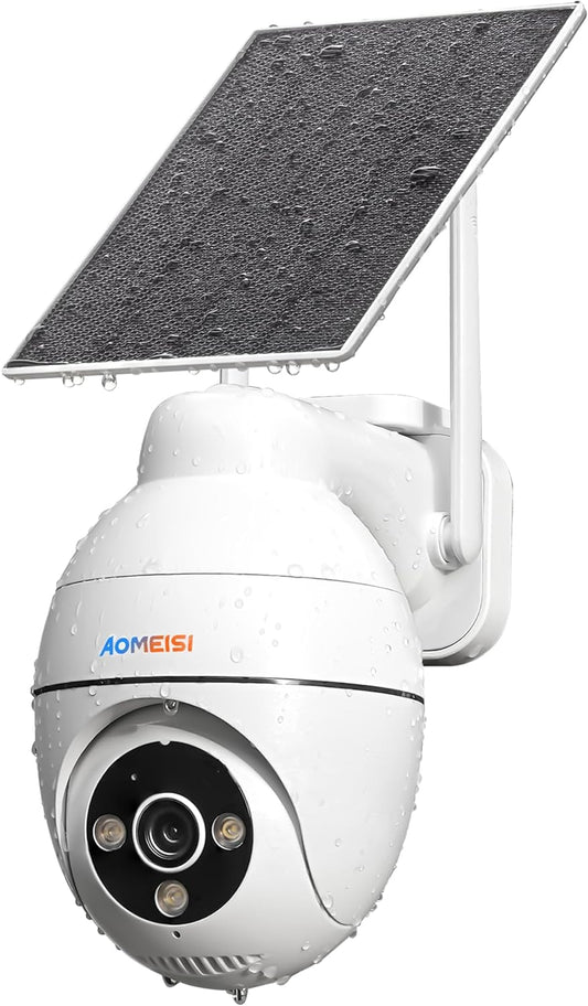 Aomeisi G2 Solar Security Camera Outdoor,360°View Pan/Tilt,Two-Way Audio,Easy to Setup,Audible Flashlight Alarm,Motion Alert,SD Slot Cloud Storage,Tech Support,Work with Alexa Google Home,CloudEdge