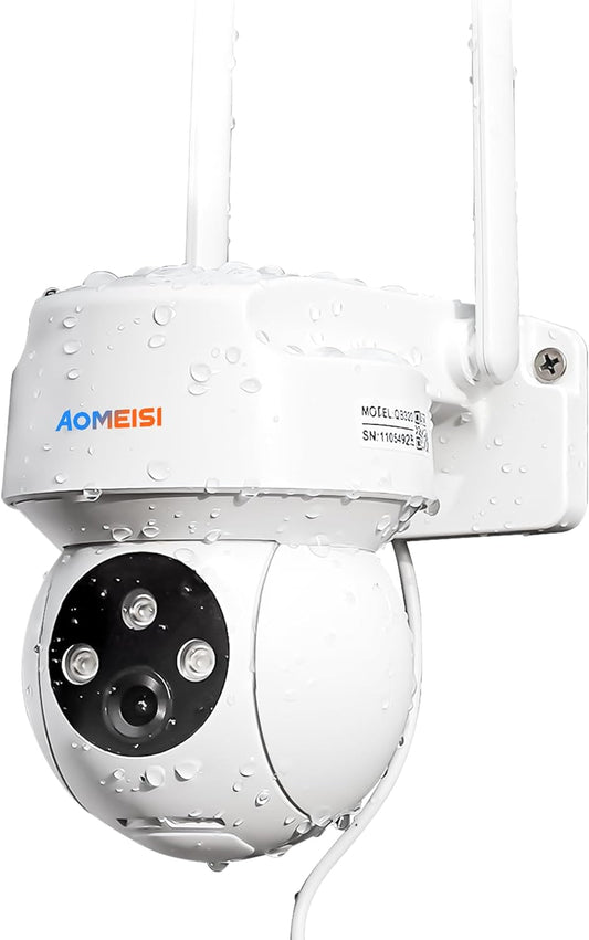 Aomeisi Q3 2K Security Camera Outdoor,360°View Pan/Tilt,Two-Way Audio,Easy to Setup,Audible Flashlight Alarm,Motion Alert,SD Slot & Cloud Storage,Tech Support,Work with Alexa & Google Home,CloudEdge