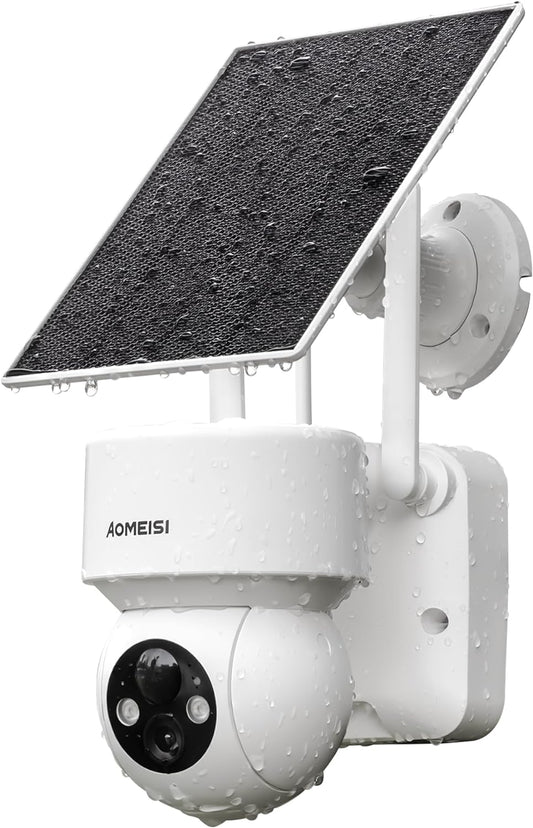 Aomeisi D2 Solar Security Camera Outdoor,360°View Pan/Tilt,Two-Way Audio,Easy to Setup,Audible Flashlight Alarm,Motion Alert,SD Slot Cloud Storage,Tech Support,Work with Alexa Google Home,CloudEdge