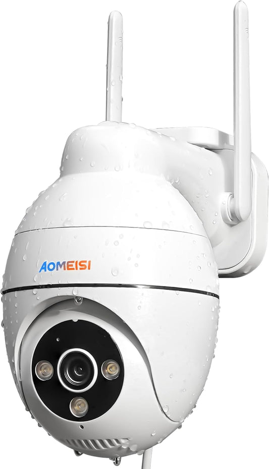 Aomeisi C1 2K Security Camera Outdoor,360°View Pan/Tilt,Two-Way Audio,Easy to Setup,Audible Flashlight Alarm,Motion Alert,SD Slot & Cloud Storage,Tech Support,Work with Alexa & Google Home,CloudEdge