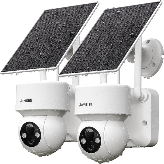 Aomeisi 2D2 Solar Security Camera Outdoor,360°View Pan/Tilt,Two-Way Audio,Easy to Setup,Audible Flashlight Alarm,Motion Alert,SD Slot Cloud Storage,Tech Support,Work with Alexa Google Home,CloudEdge