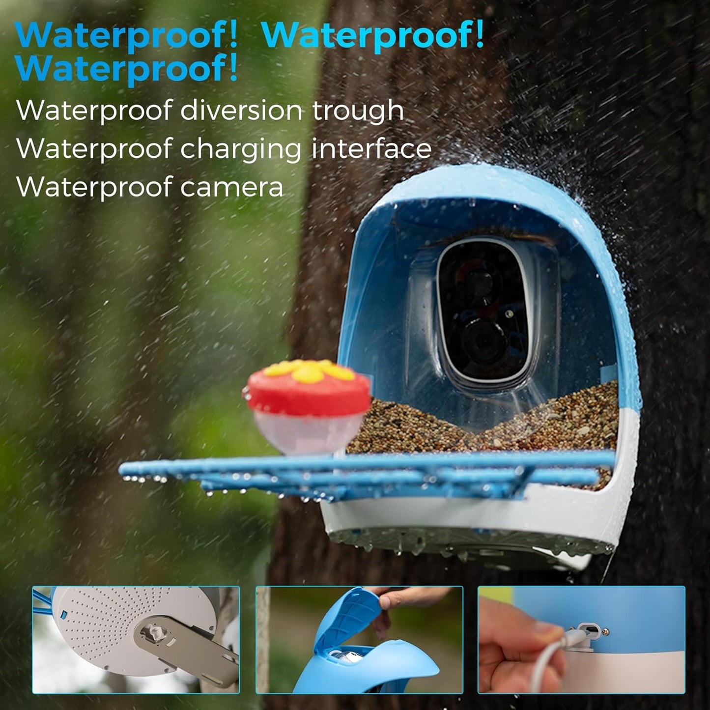 A6 AI Bird Feeder with 2K Solar Camera Squirrel Feeder Bird Identify Hummingbird attractant Motion Detection Two Way Audio SD Slot Gift for Bird Photography Bird Lover