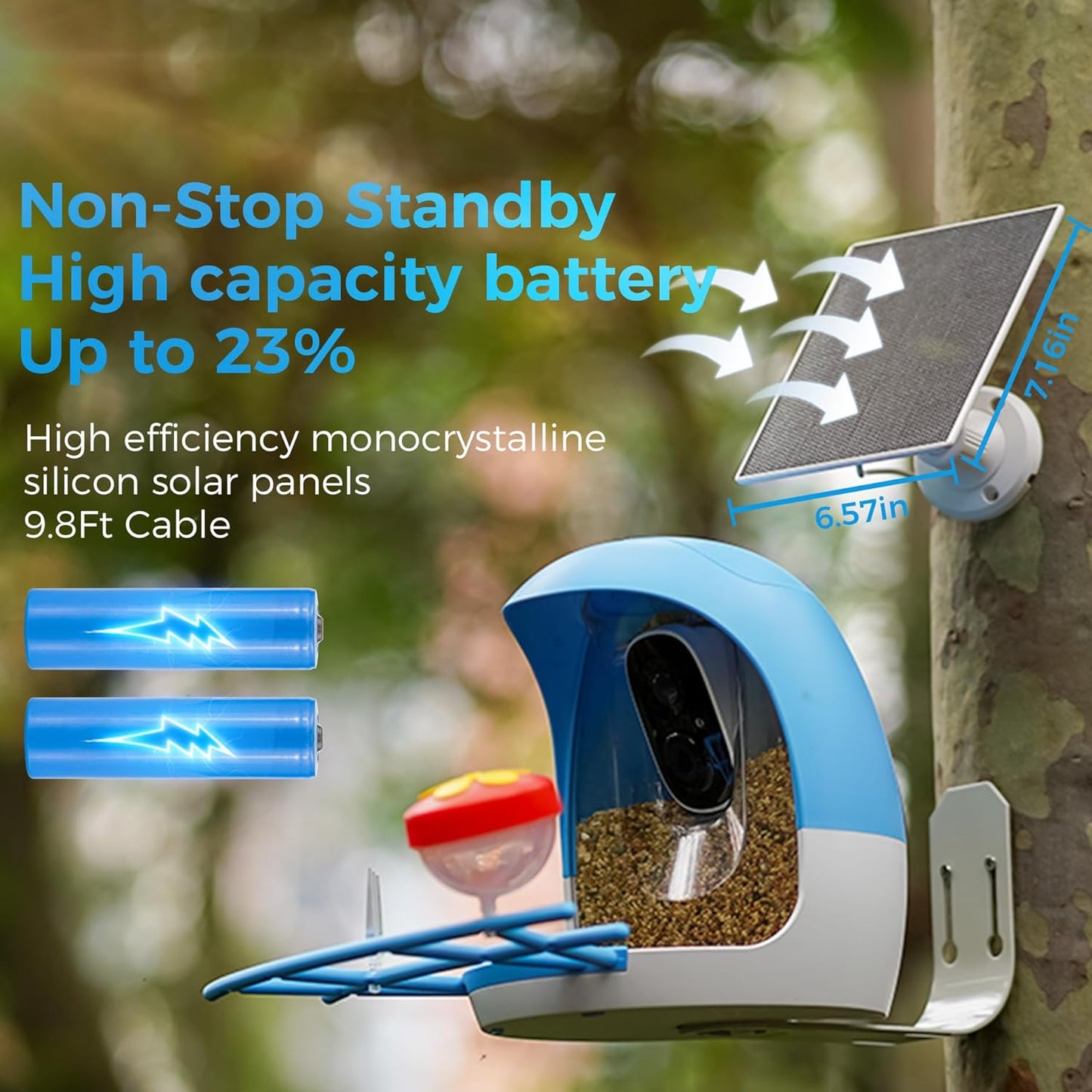 A6 AI Bird Feeder with 2K Solar Camera Squirrel Feeder Bird Identify Hummingbird attractant Motion Detection Two Way Audio SD Slot Gift for Bird Photography Bird Lover