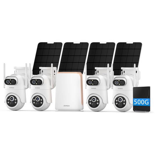 Eseecloud Si-Home Dual Lens Solar Security Camera Wireless Outdoor System, 5GHz Wi-Fi, Battery Power, Color Night Vision, Two Way Audio, Easy to Setup, Strobe Siren, 500GB, 180 Days Care Plan